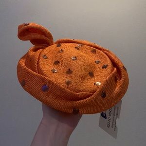 1960’s Authentic Vintage Glam Suzy Lee Raffia Shell Detail Ladies Orange Hat